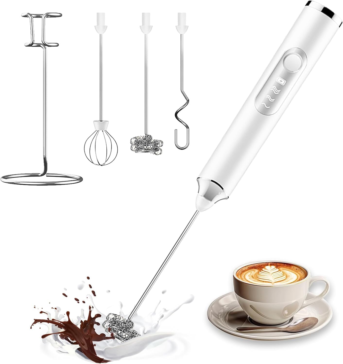 Mousseur à Lait Portable Rechargeable Avec 3 Têtes - Fouet Électrique à Café 5 Vitesses Pour Latte, Cappuccino, Chocolat Chaud Et Œufs