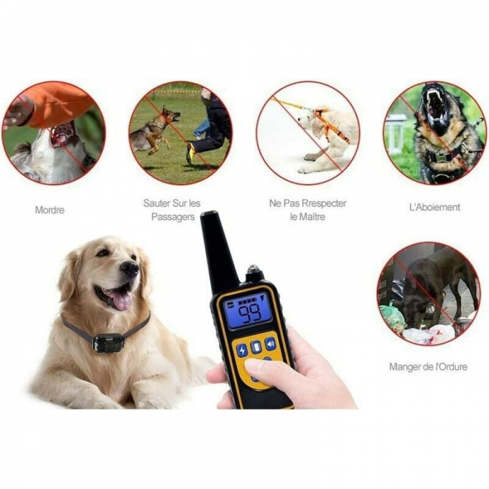 Collar para perros con un alcance efectivo de 800 metros, control remoto recargable y clasificación de impermeabilidad IPX7. - 4