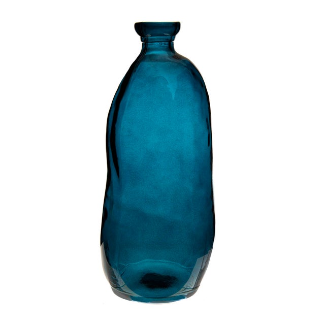 Botella de vidrio reciclado Azul H.35 cm