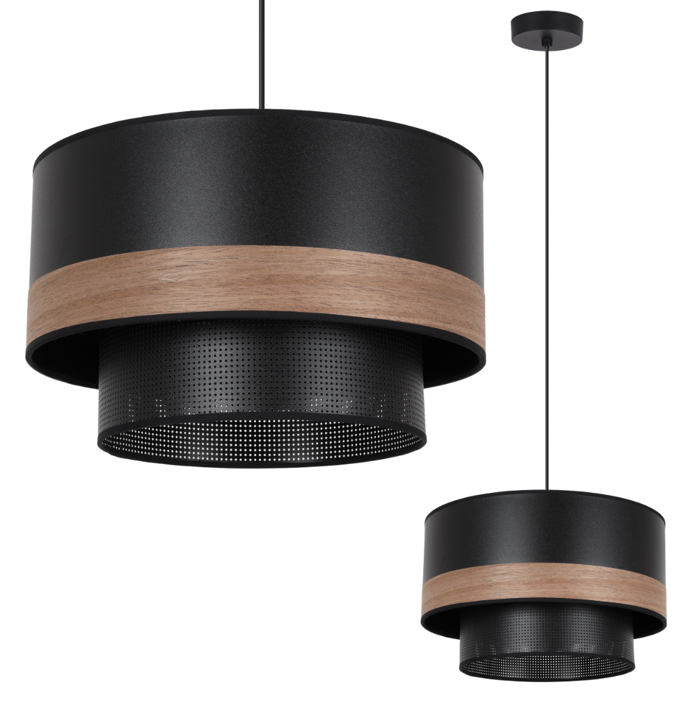 Lampa sufitowa wisząca Duo Wood modern 1xE27 abażur fornir orzech-siatka Light Home LH