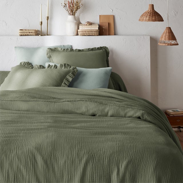 Housse de couette unie en gaze de coton, Kumla - Kaki grisé - 260 x 240 cm