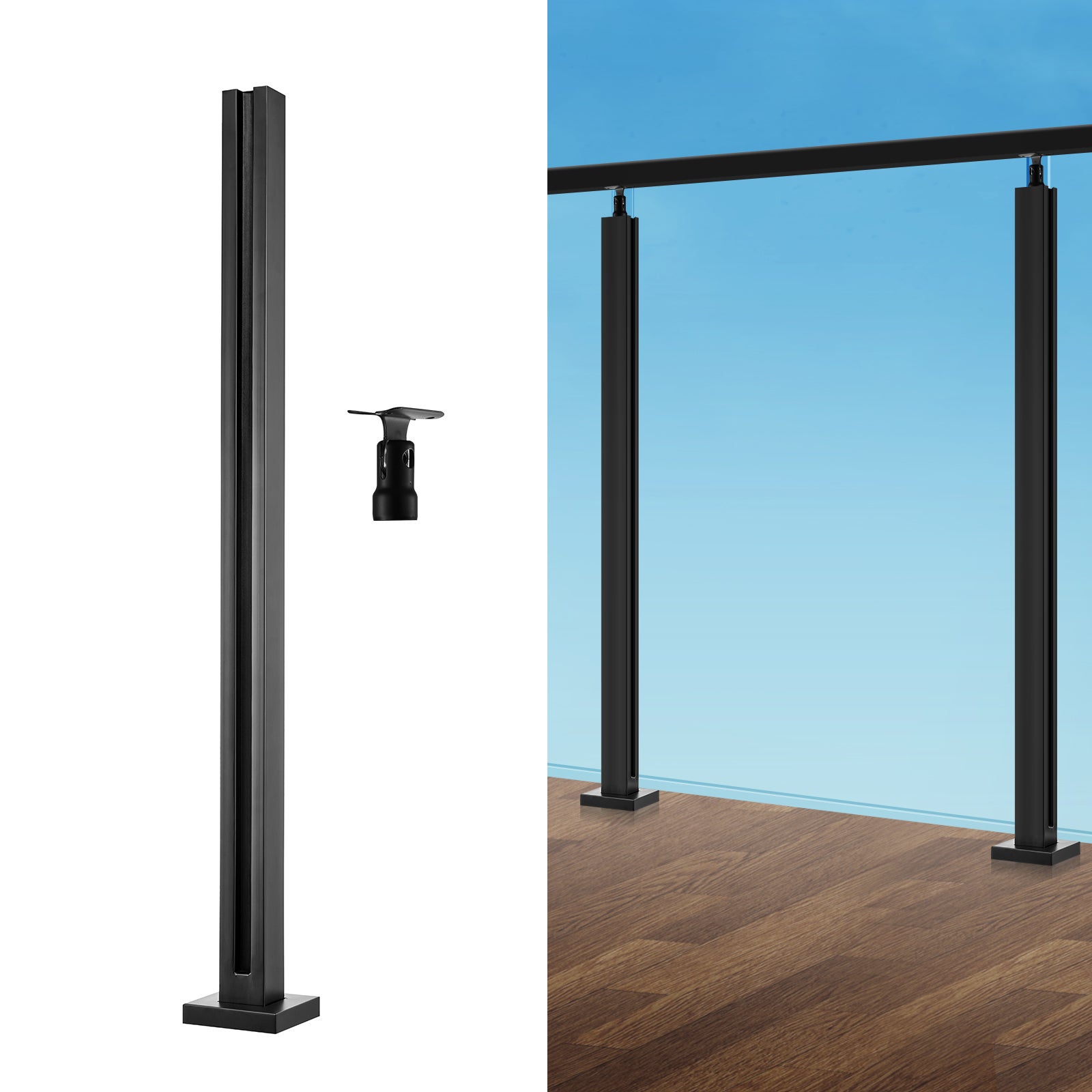 Uchwyt do Szkła VEVOR ze Stali Nierdzewnej 304 Czarny 850 mm do Szkła 10-12 mm, Wspornik Balustrady do Balkonu Ogrodu Tarasu Schodów