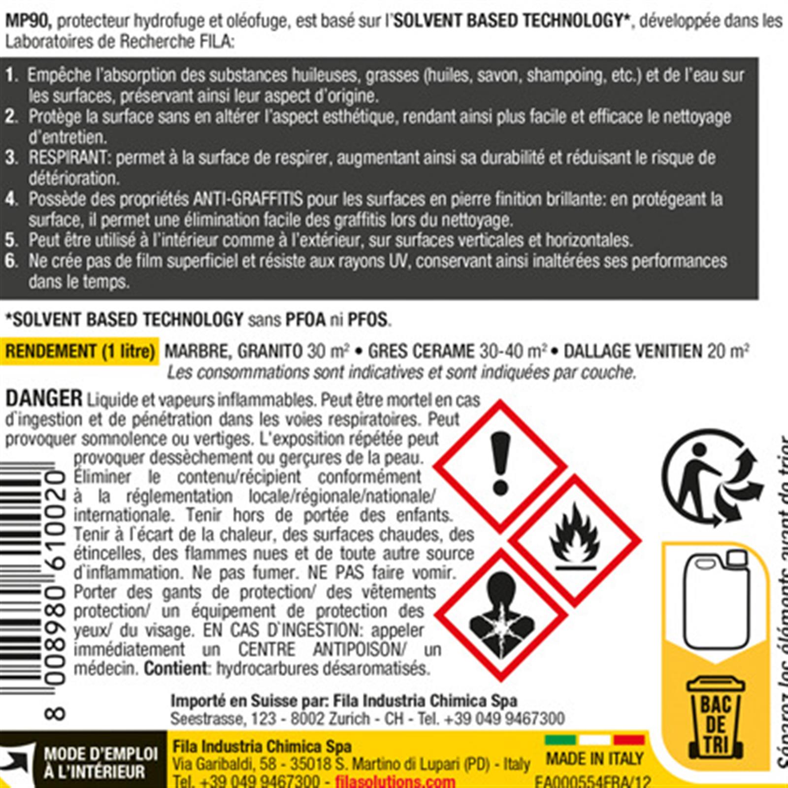 Protection hydrofuge et oléofuge MP90 ECO XTREME - Bidon 1L- réf : 61500006 - FILA - 2