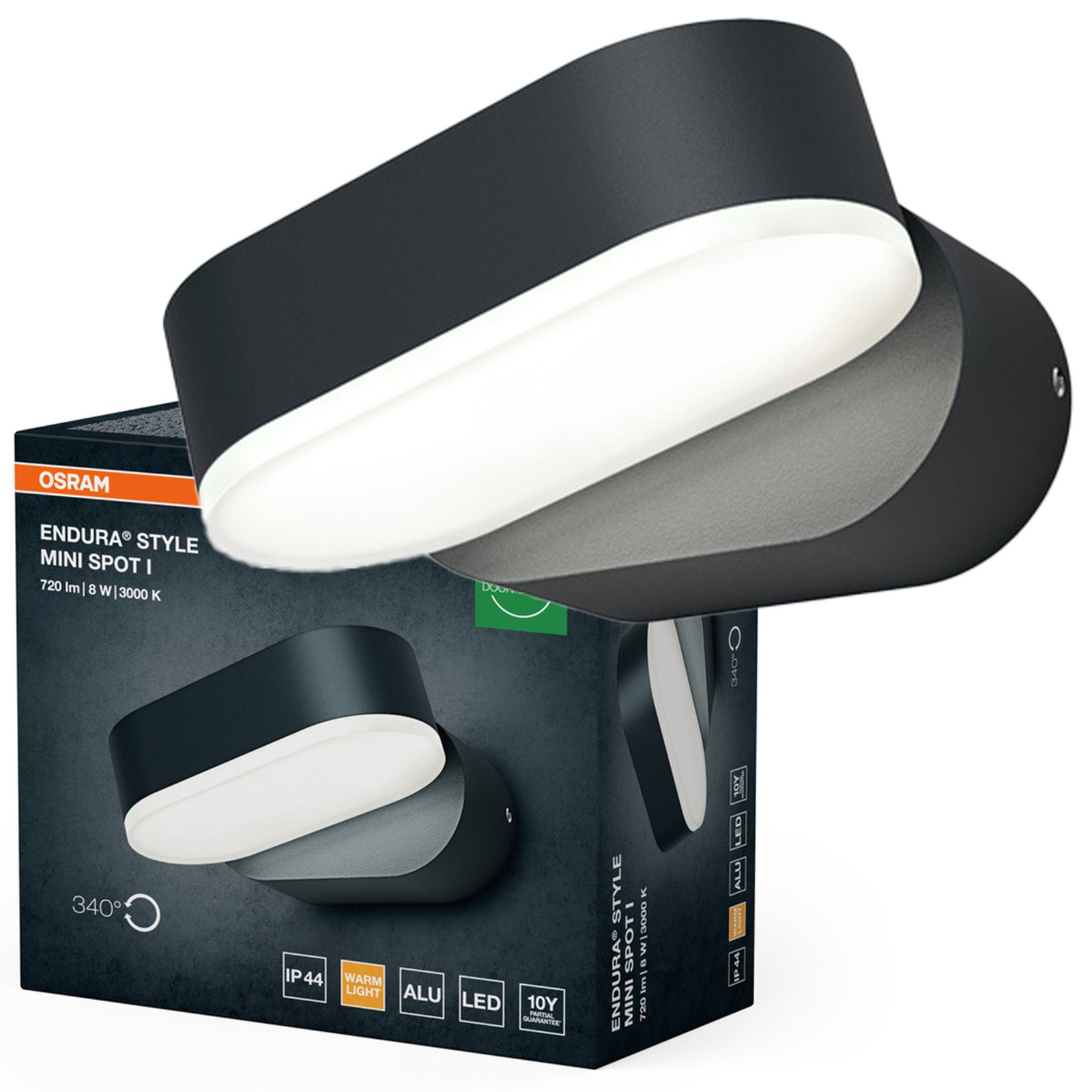 Kinkiet Ogrodowy Osram Lampa Elewacyjna Zewnętrzna LED 7.5W 320lm 3000K Ciepła biel Szary IP44 1 szt.