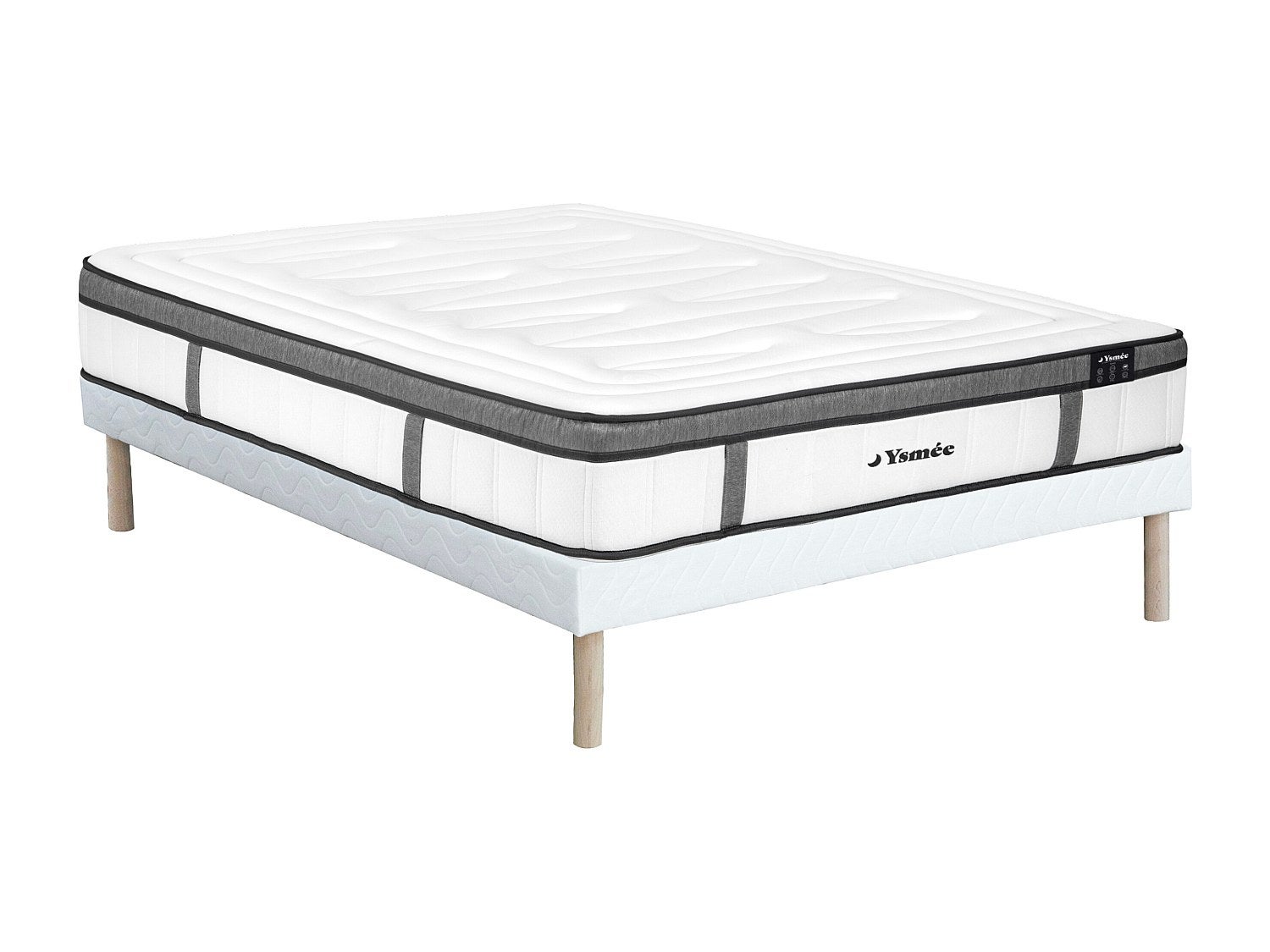 Zestaw stelaż i materac hybrydowy ze sprężynami kieszeniowymi i pamięcią kształtu – grubość 30 cm – 160&amp;nbsp;×&amp;nbsp;200 cm - OLIANE marki YSMÉE