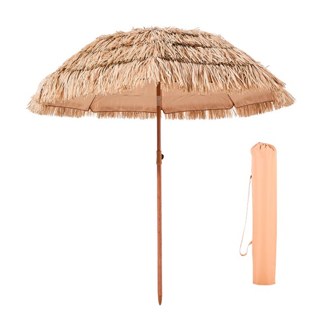 Guarda-sol havaiano SucceBuy 1,8 m, inclinável, com cobertura palha de polipropileno, 8 varetas metálicas, versátil proteção solar para praia, pátio