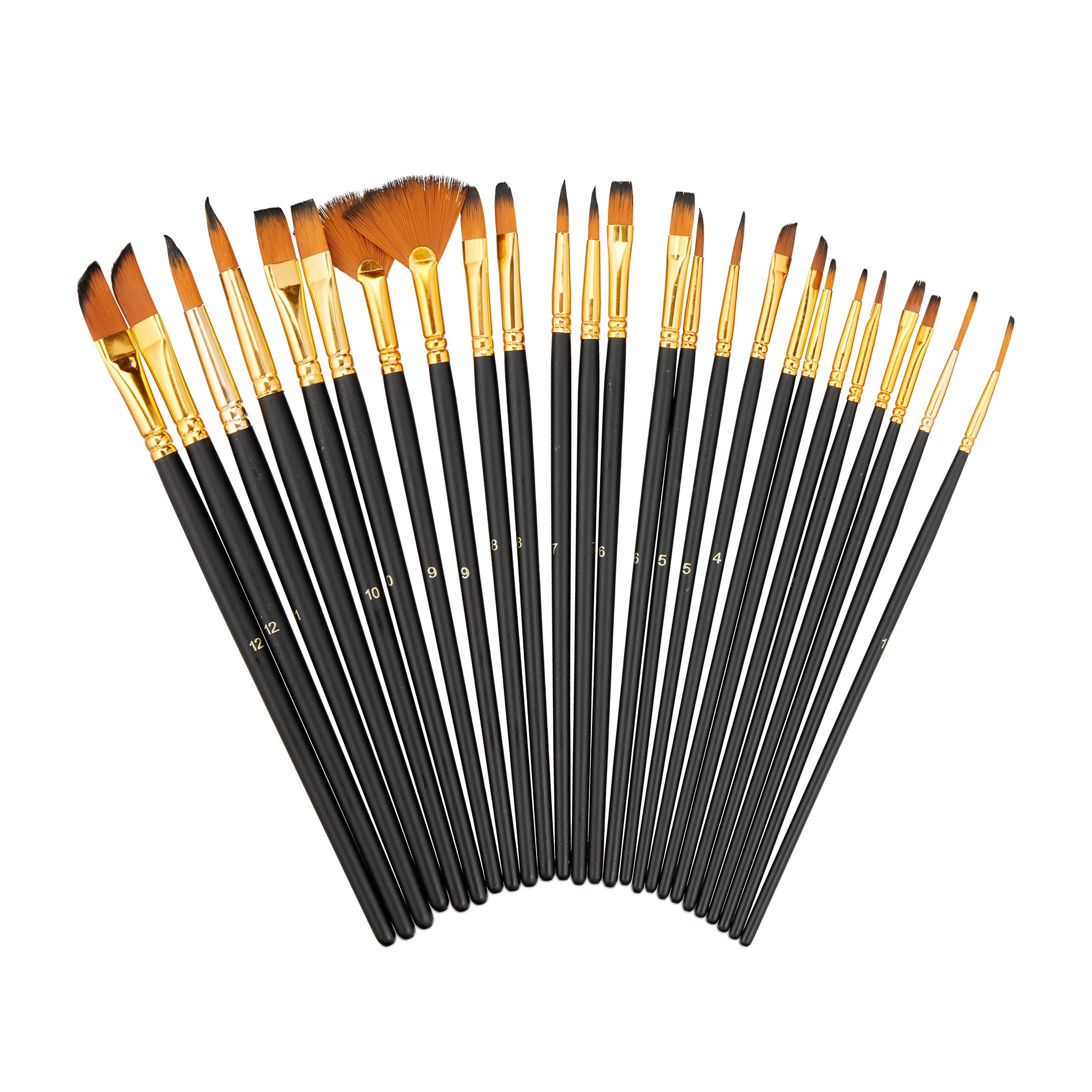 Relaxdays Pinceles, Set de 25, Acuarela, Acrílico y Óleo, Hobby y