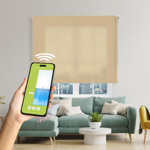 Estores enrollables traslúcidos loneta resinada motorizados smartview color beige 114x180 - cortinadecor
