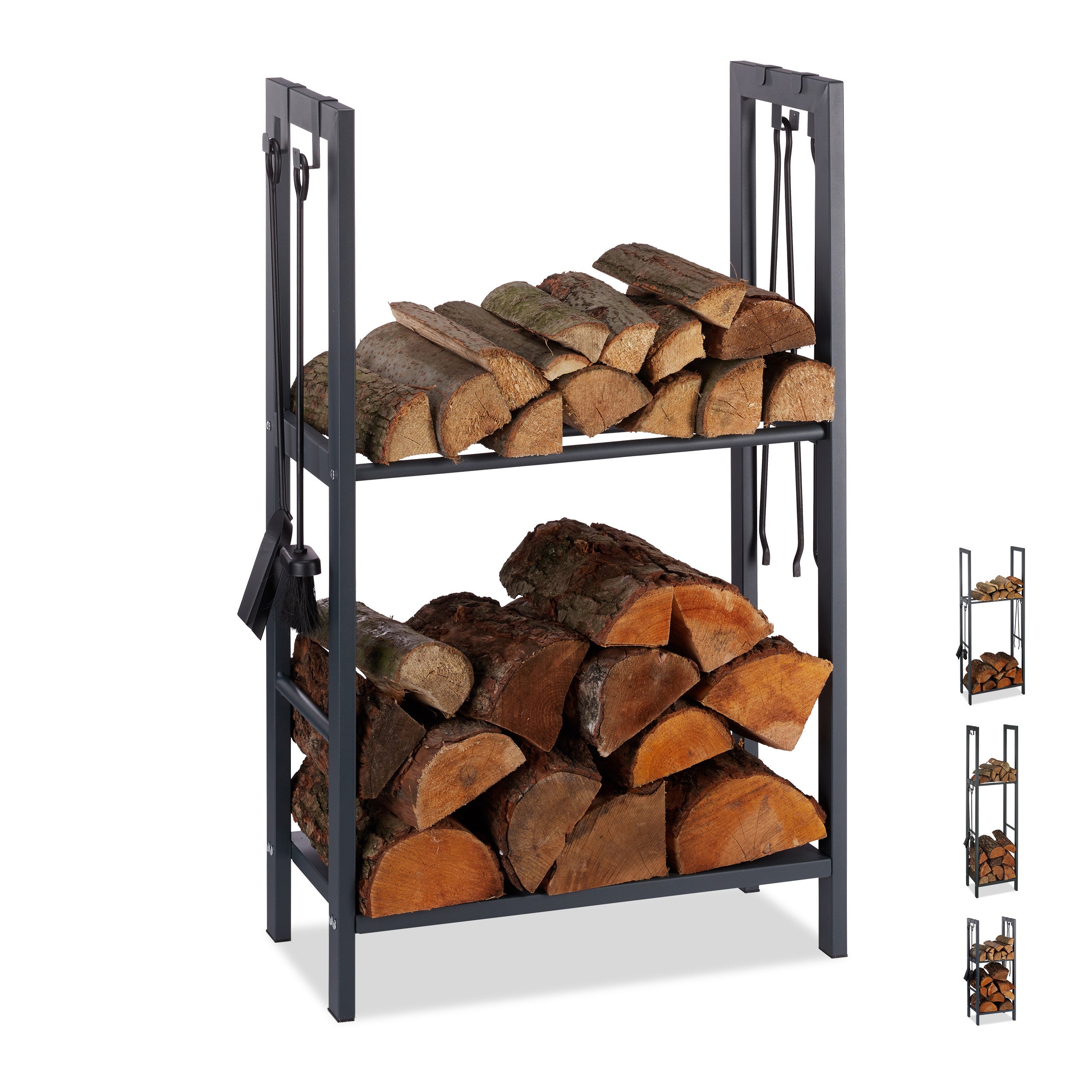 Étagère à Bois De Cheminée En Métal Noir - 90x60x20 Cm, Rangement Bûches Intérieur/extérieur, Facile à Monter - 8