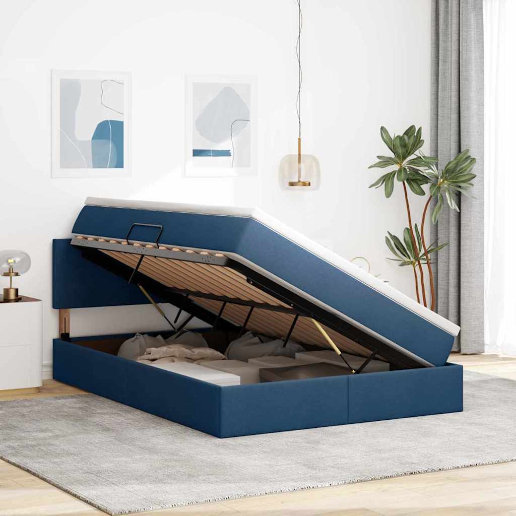 Lit avec rangement et matelas en velours bleu pour la chambre, 140 × 200 cm - 4