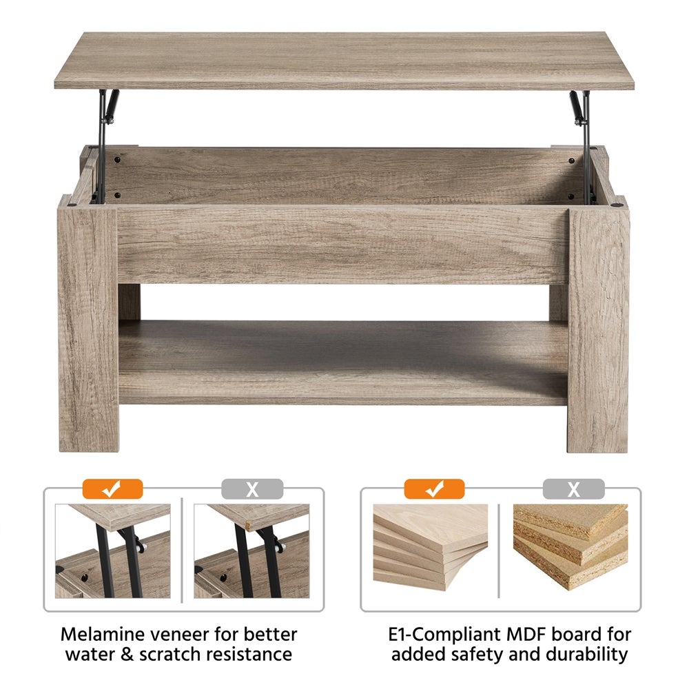 Table Basse Moderne à Plateau Relevable en Bois MDF avec Compartiment Caché et Rangement, Gris Yaheetech - 3