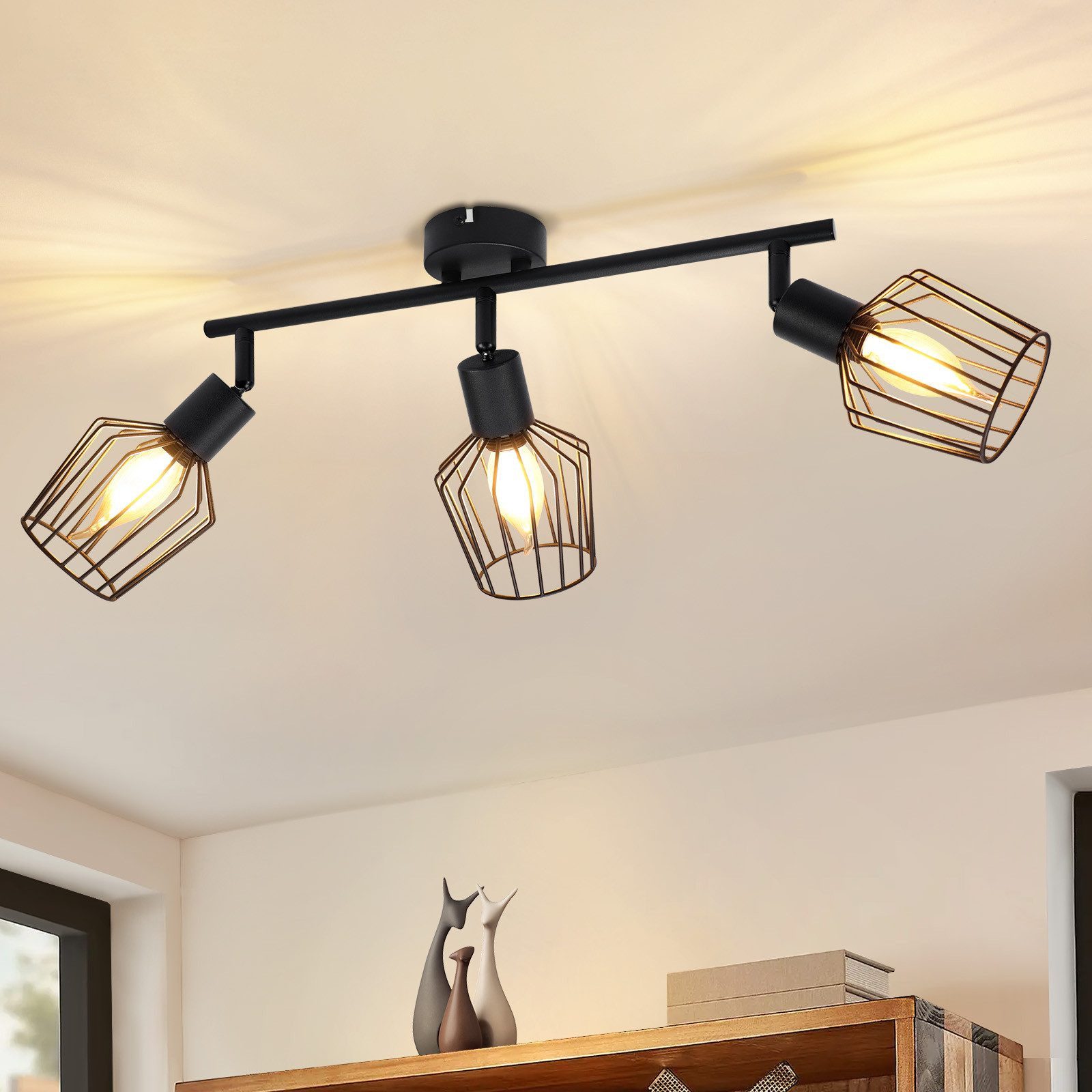 ZMH Czarne reflektory sufitowe LED E14, regulowane oświetlenie sufitowe z 3 metalowymi lampkami