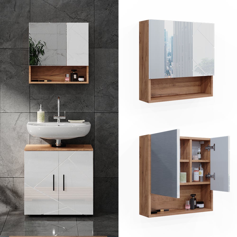 Specchio Da Bagno Vicco Bianco Lucido 120x70 Cm – Con Ampi Ripiani, Praticità E Design Moderno