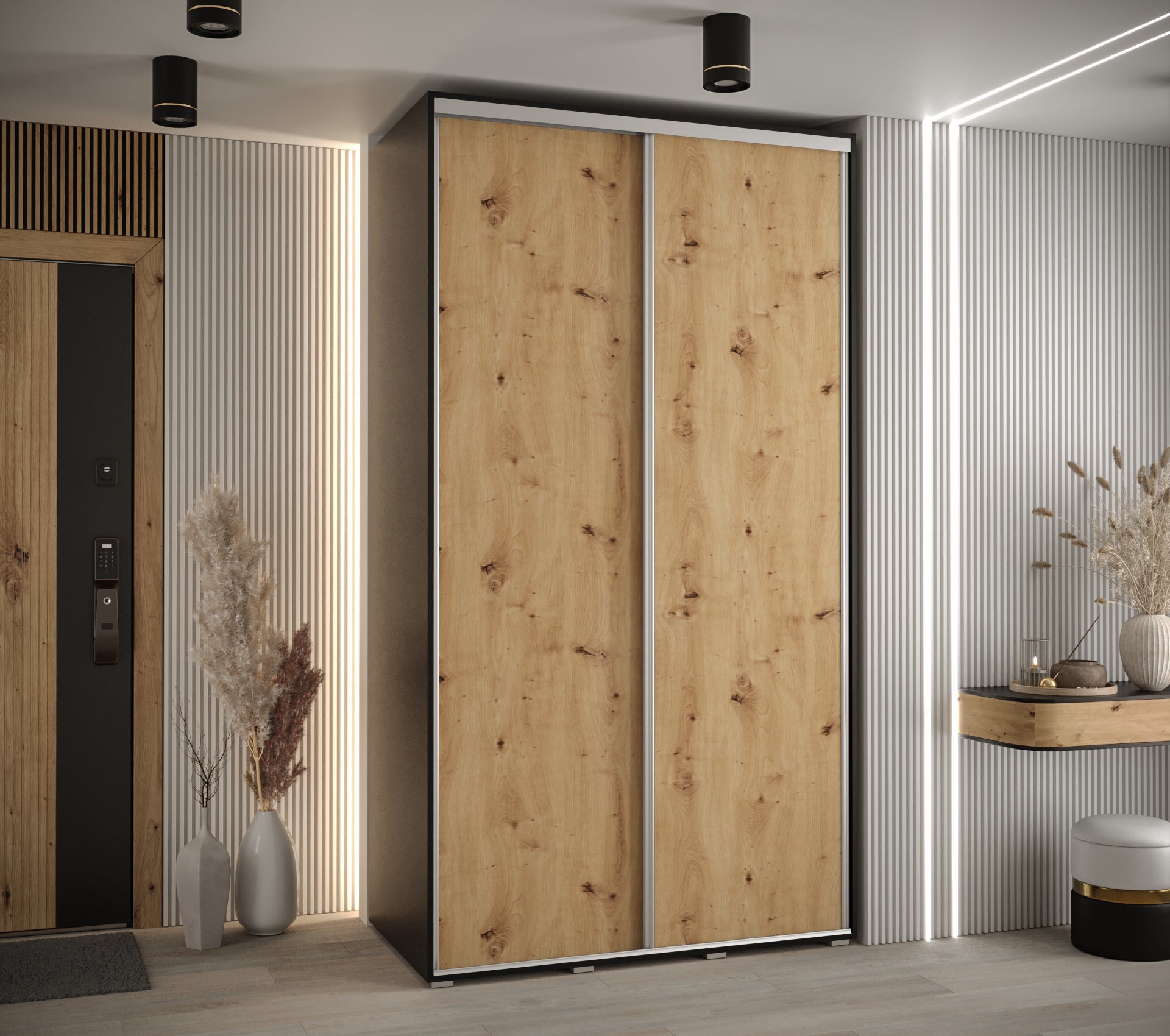 Szafa przesuwna wysoka Davos 1 130 x 45 x 235,2 cm czarny + artisan + u. srebrny - Abiks Meble - 2