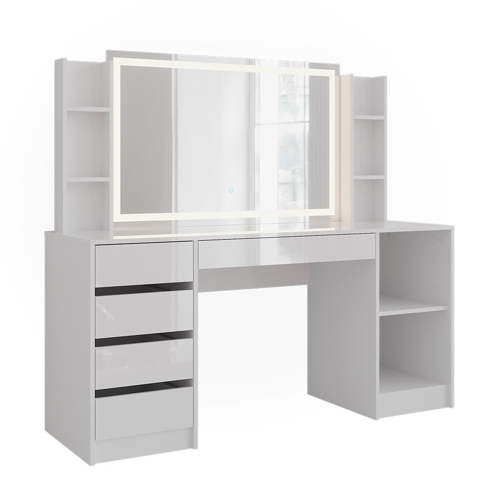 Vicco Stół toaletowy Sherry, Biały/biały wysoki połysk, 158.2 cm 4 części