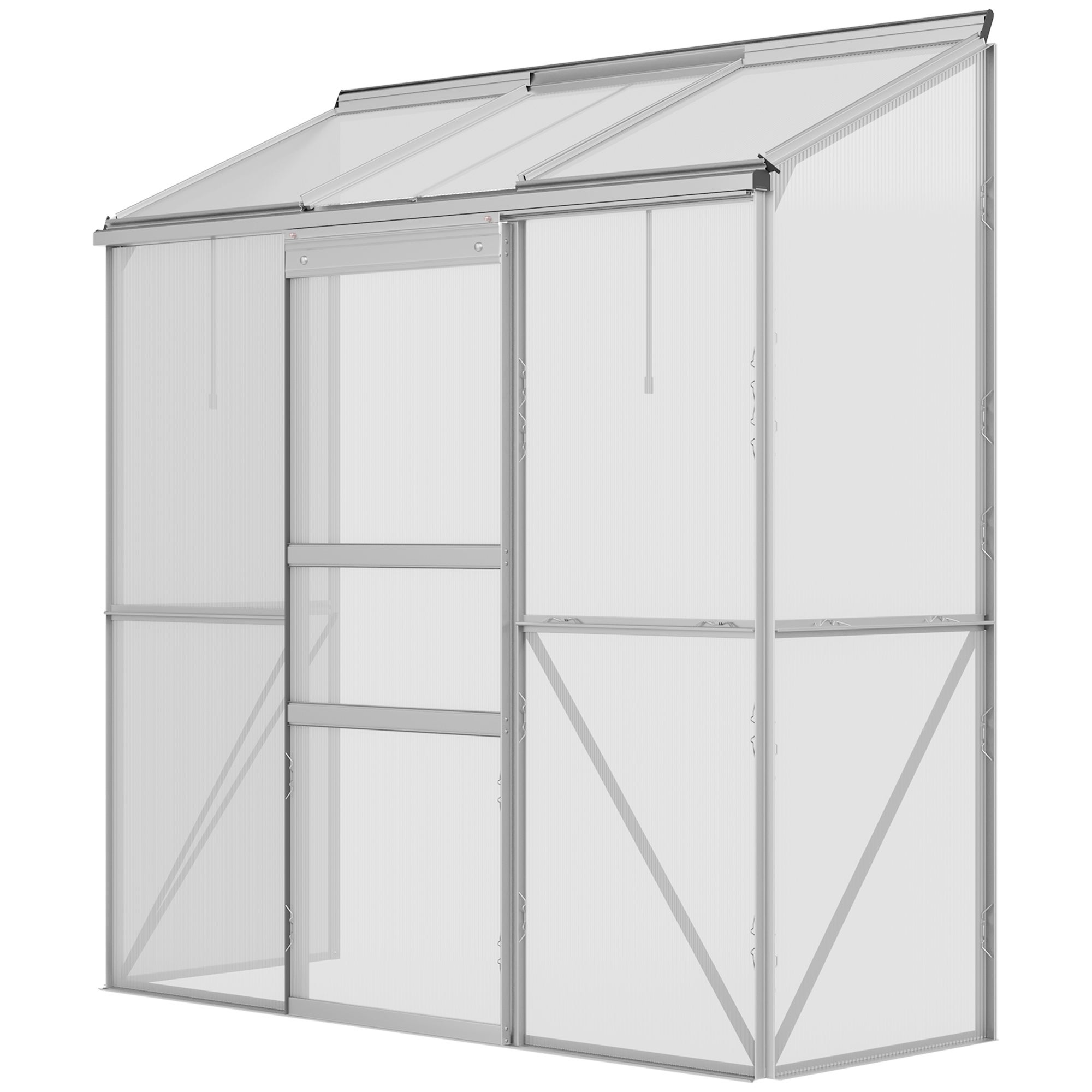 Serre adossée serre de jardin fenêtres ouvrables à 5 niveaux panneau en PC cadre aluminium 1,9 x 0,7 x 2 m transparent - 2