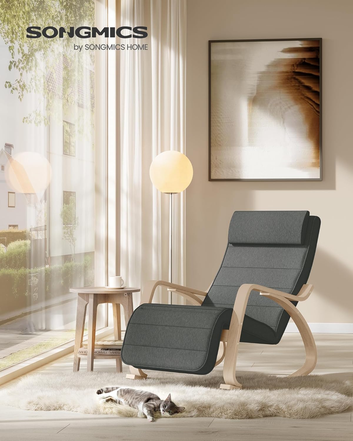 Sedia Dondolo In Pelle Tecnologica - Capacità 150 Kg - Design Anti-Ribaltamento - Marrone Chiaro - Foto 3