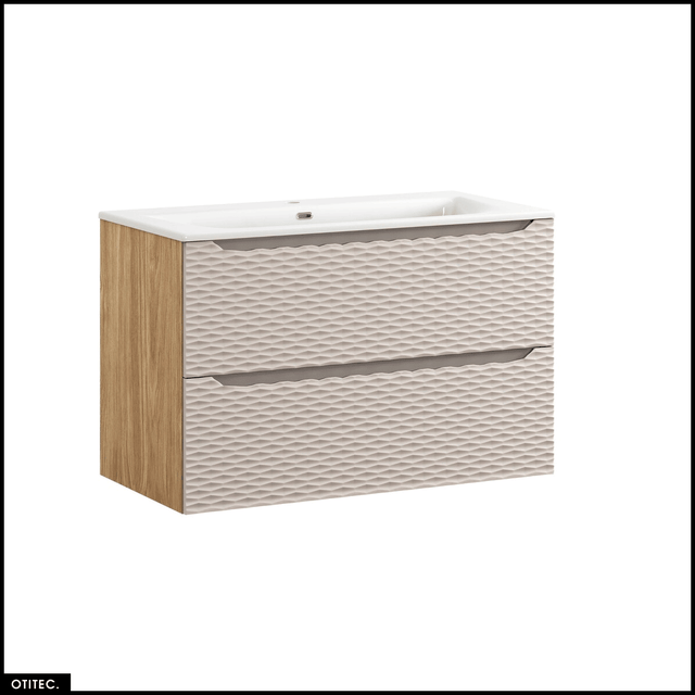 Meuble sous vasque de 90 cm - avec vasque à encastrer - 2 tiroirs - SEA BEIGE