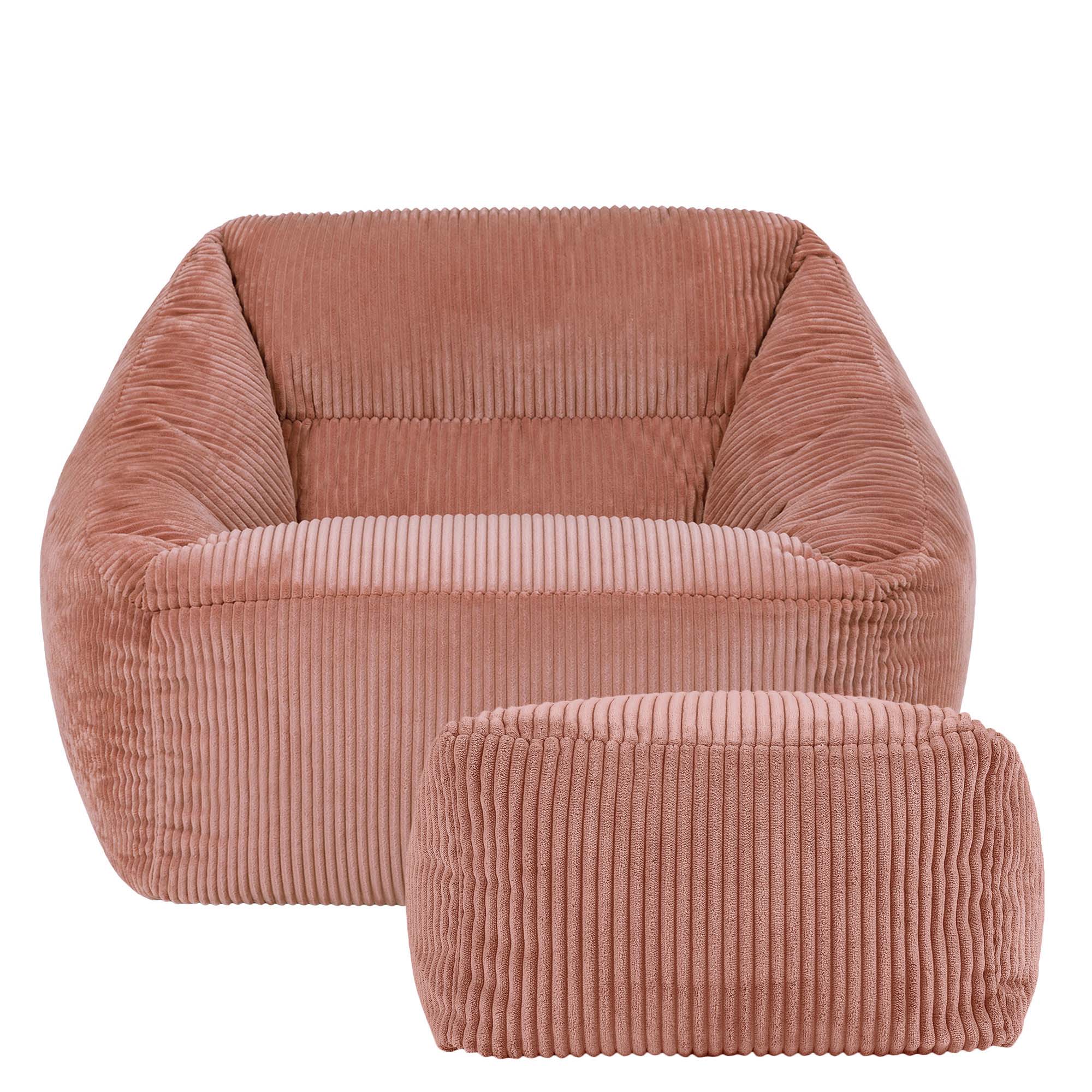 Pouf fauteuil salon avec repose-pied carré Icon velours côtelé rose aube 97x84cm Oeko-Tex® - 4