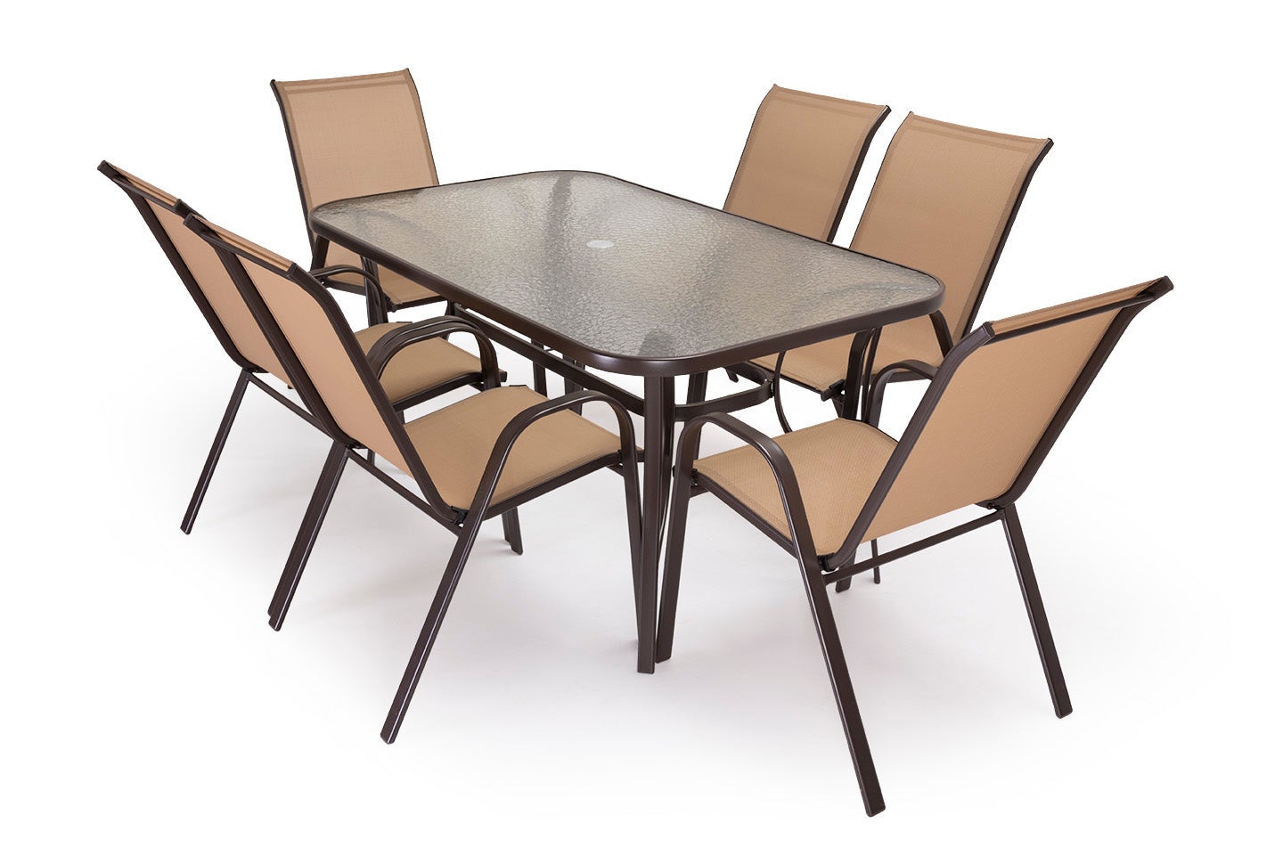Mesa de Cristal Templado HC + 6 Sillas. Muebles de Jardin y Terraza, Marron - 4