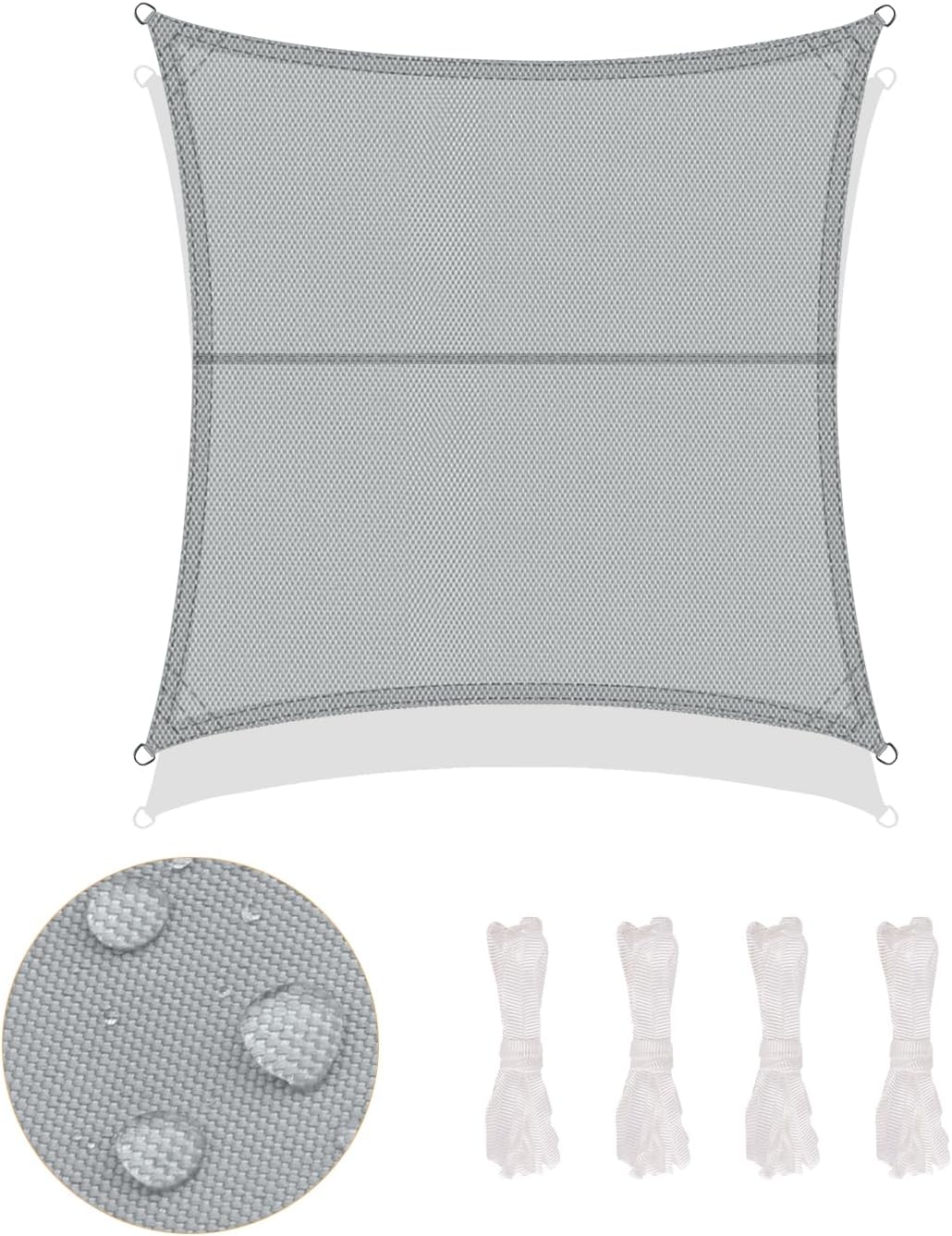 Voile d'ombrage 4x4m Rectangulaire Imperméable à l'eau PES Toile d'ombrage Gris avec 95% de Protection UV pour Patio Extérieur Jardin - 2