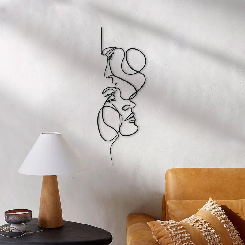 noir 30*10cm，Nordique visage Art Silhouette métal véritable amour mur Art décoration - 3
