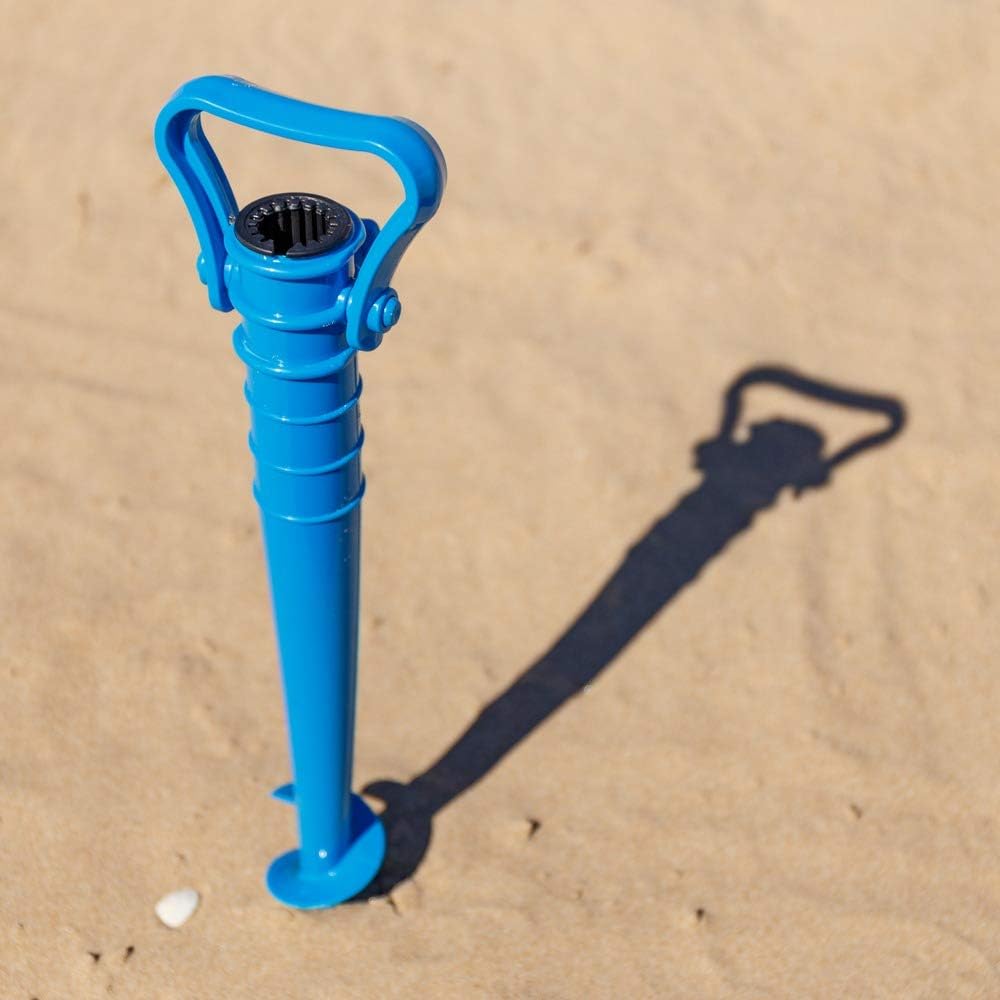 Sombrilla Playa Plegable 180cm Anti Viento con Soporte Arena Protección Solar de Raya Azul - 7