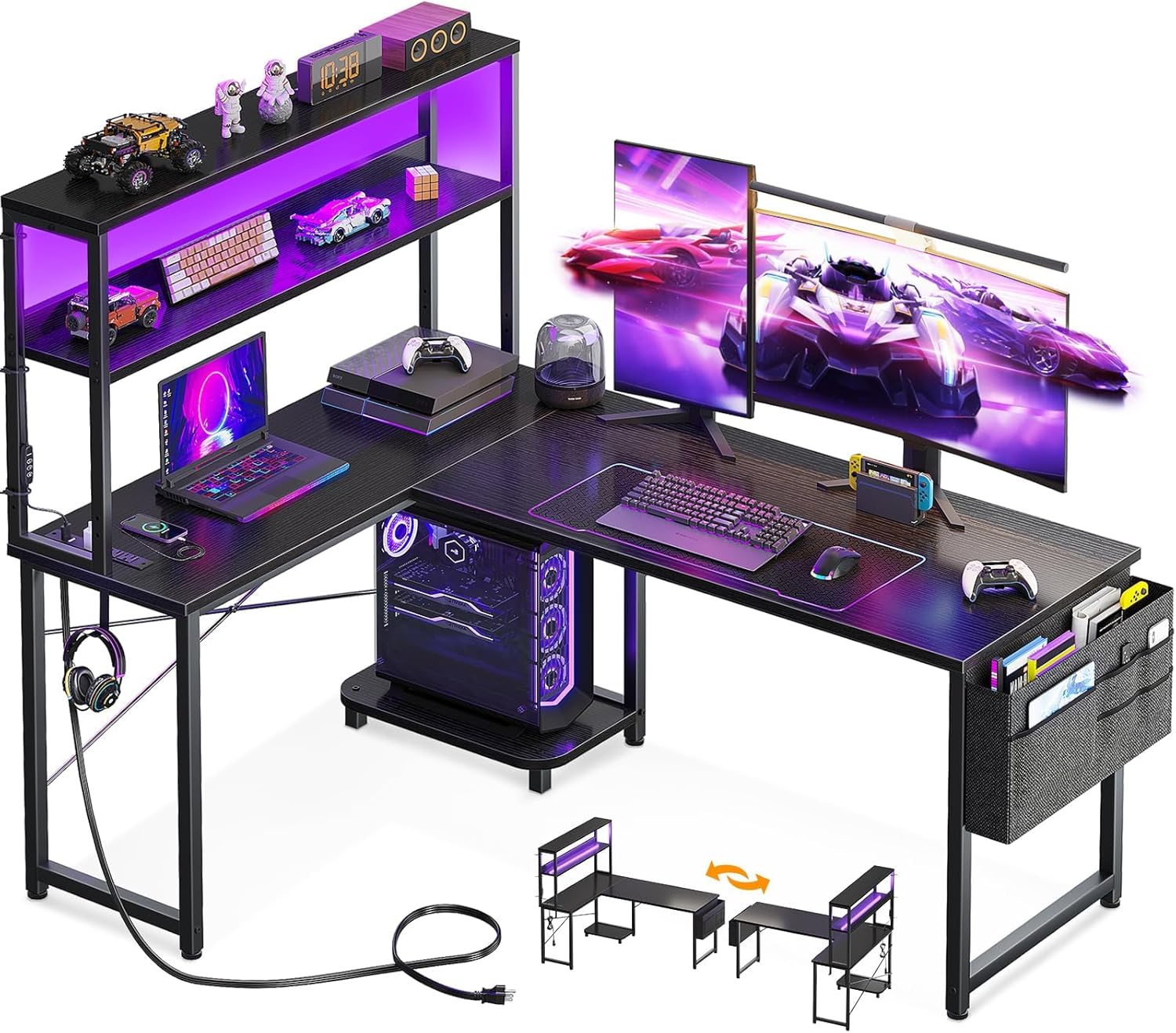Aheaplus Scrivania A L Con Luci LED E Prese - Angolare Per Gaming