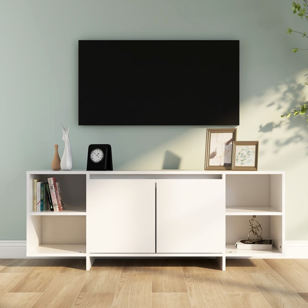 Mobile porta TV con 2 ante e 2 cassetti - 190 x 35 x 45,5 cm - Pannello truciolare - per soggiorno - Bianco e legno