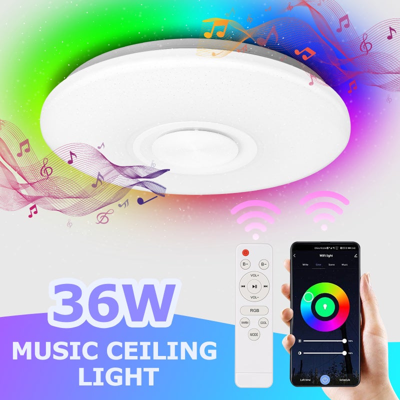 Plafonnier LED TEMPSA RGB 60W - Musique Bluetooth Et Haut-Parleur Intégré - 102 LED