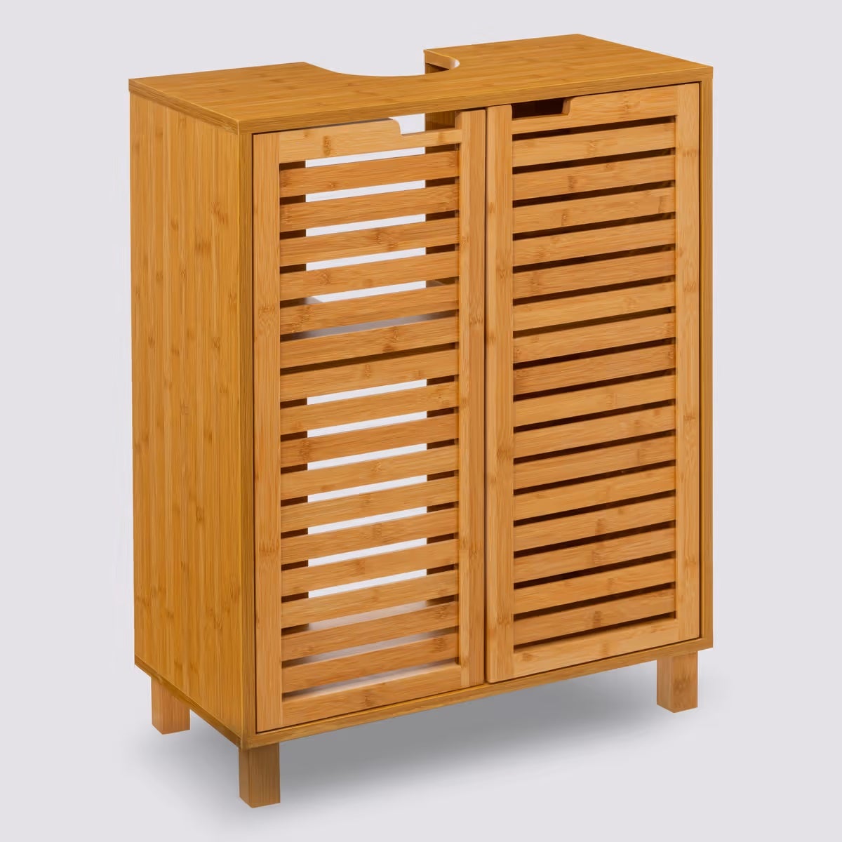 Meuble de Lavabo en Bambou Minimaliste Rangement de Salle de Bain Bois Clair Missoula