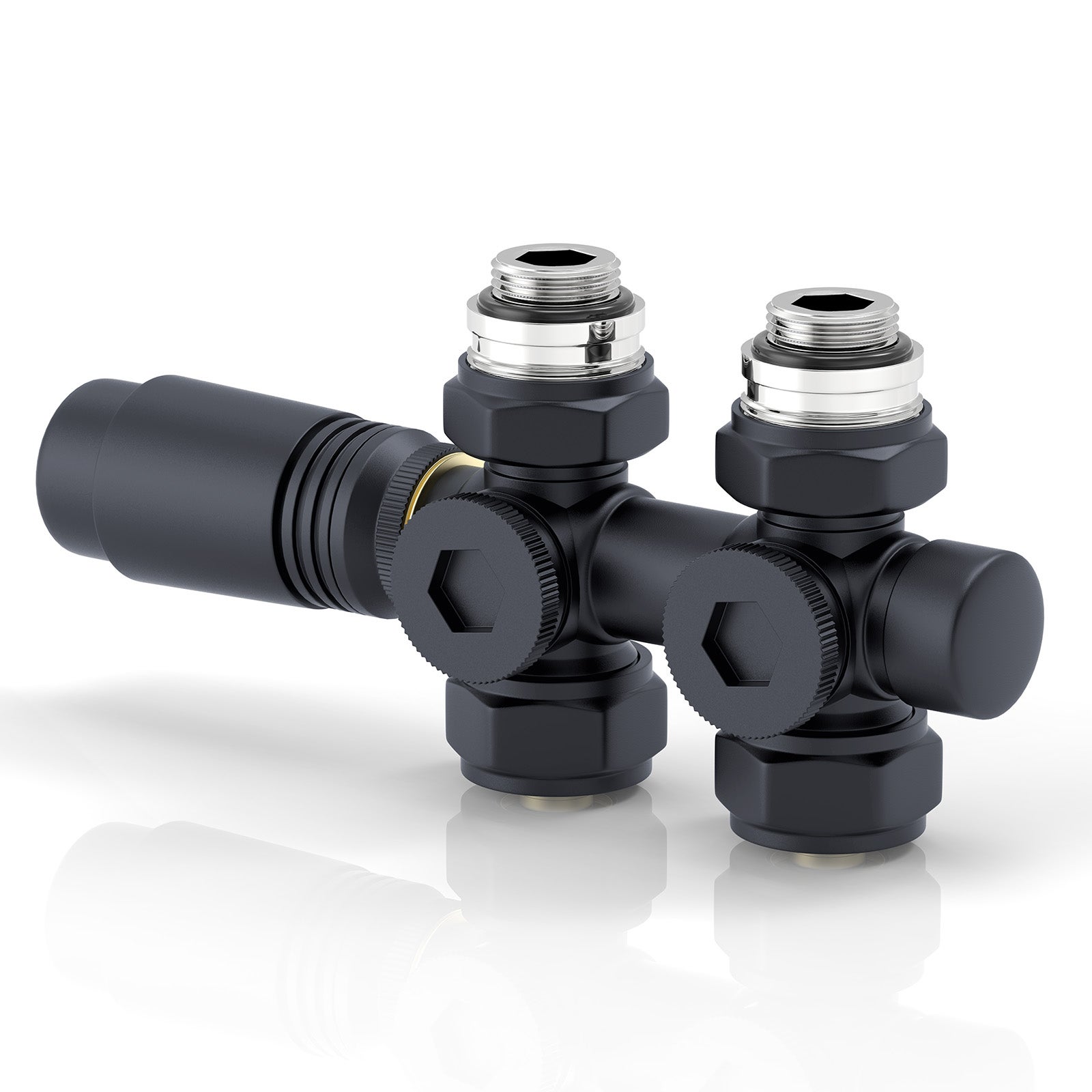 Zestaw zaworu termostatycznego do grzejnika łazienkowego – Wersja w kolorze antracytowym – Pasuje do rur 15 mm i 16 mm