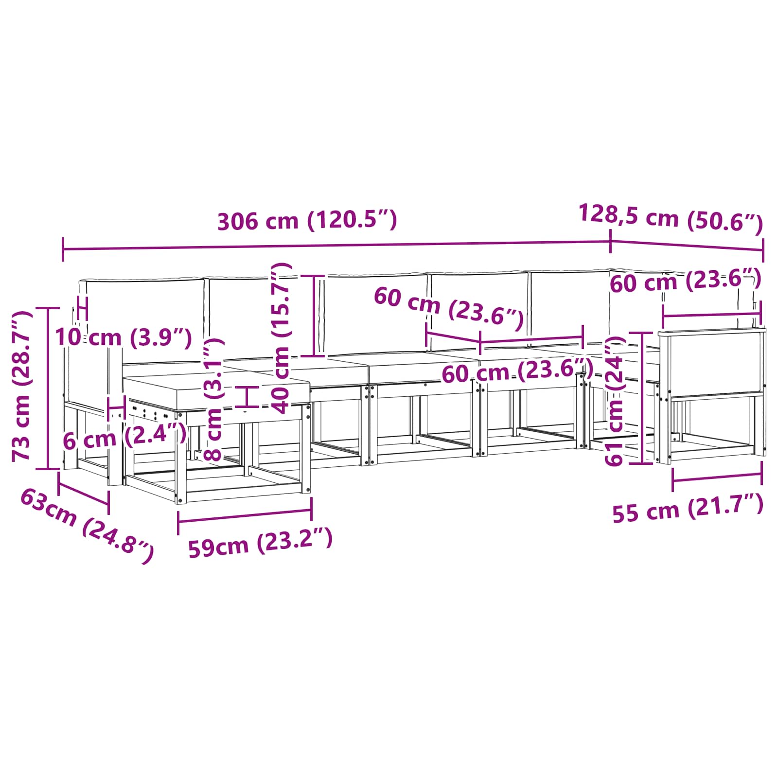 Ensemble de canapés d'extérieur, 7 pièces, en polyester, naturel et beige, pour la terrasse - 7