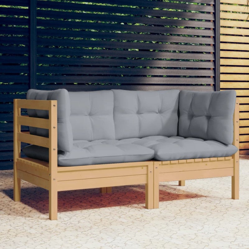 Sofa ogrodowy vidaXL modułowy z szarymi poduszkami i litego drewna sosnowego