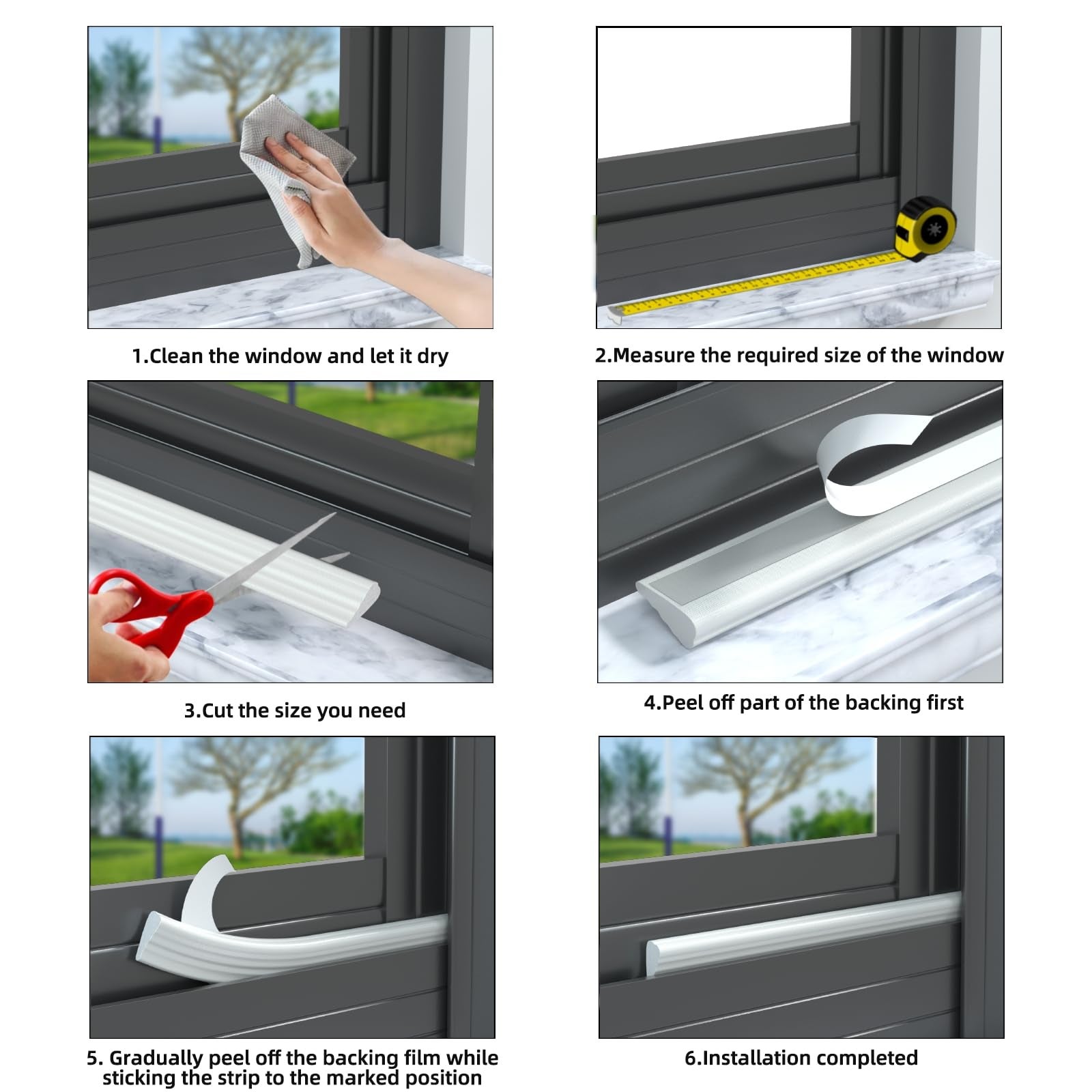 Burlete autoadhesivo 5M para puertas y ventanas, burlete e insonorización, cinta de espuma para marcos de puertas, blanco - 7