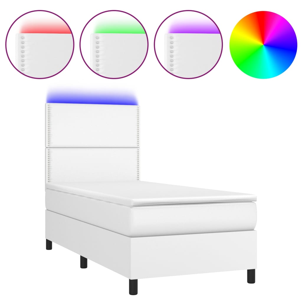 Lit Plateforme Avec LED Intégrée - 140x200cm - Dossier Similicuir, Sommier Lattes - Noir Ou Blanc - Support 200kg