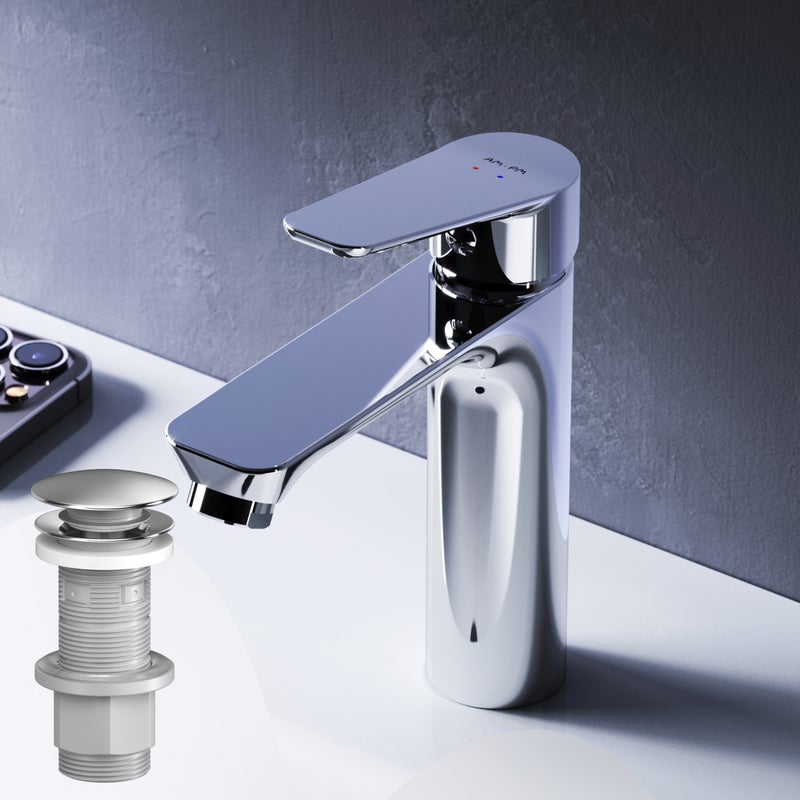 Bateria umywalkowa z wyciąganym odpływem, chrom, rozmiar S, FTA82100 AM.PM