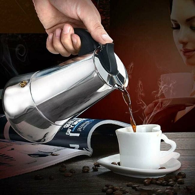 Caffettiera Da Campeggio In Acciaio Inox 18/8 Da 9 Tazze: La Moka Resistente Per Falò, Fornelli A Gas E Induzione! Con Manico Antifiamma E Pomello In Vetro.