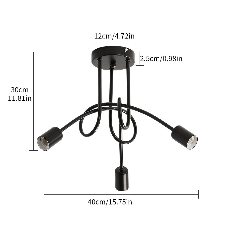 GLAMARIS Plafonnier Métallique Noir 3 Têtes,E27 Sans Ampoules,Design Vintage,40x40x30cm,Éclairage Décoratif pour Salon et Chambre - 2