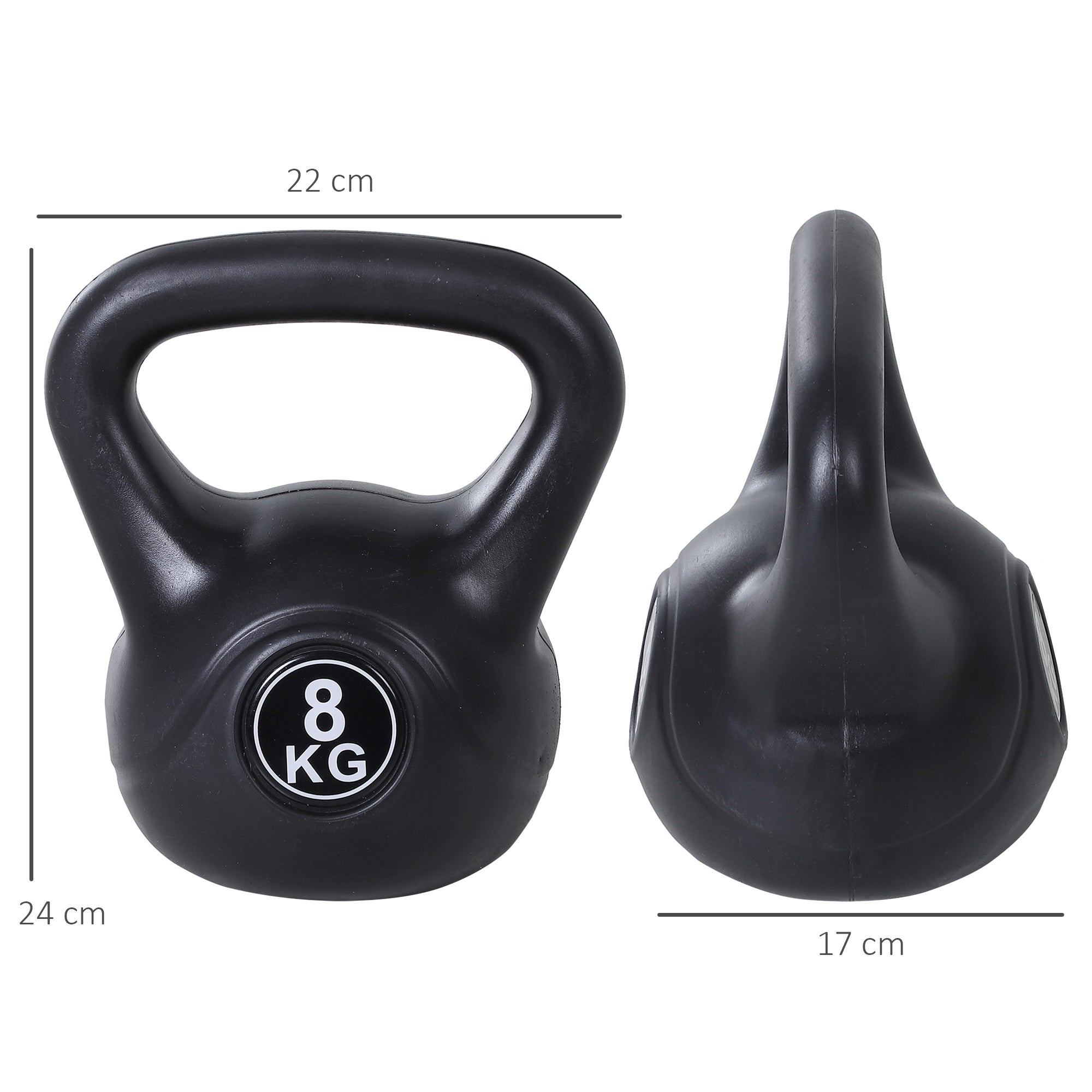 Kettlebell 8 kg HOMCOM Preto PVC e Areia 22x17x24cm - 3