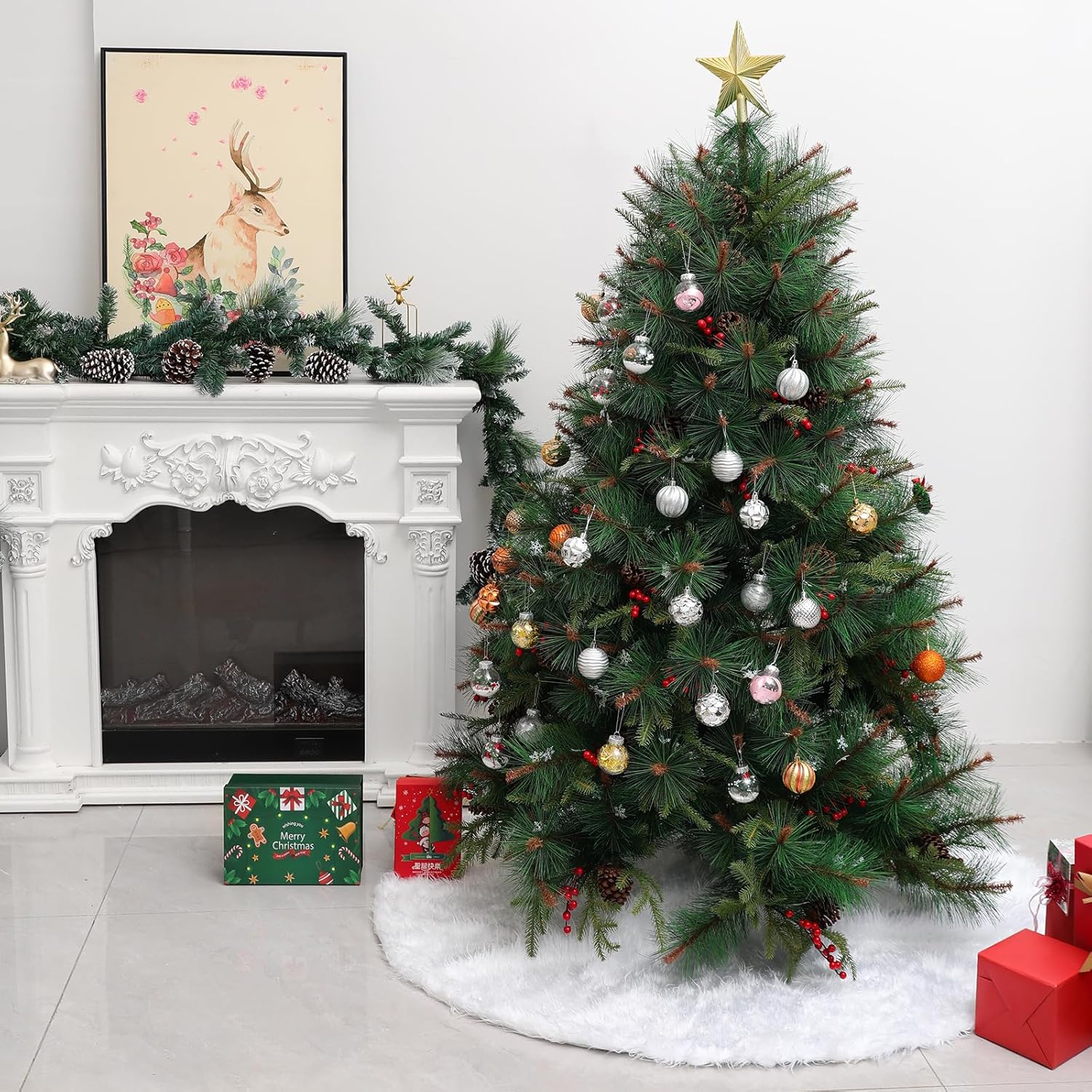 Saia para árvore de Natal, capa decorativa para árvore de Natal, tapete branco para árvore de Natal, diâmetro 150 cm - 3