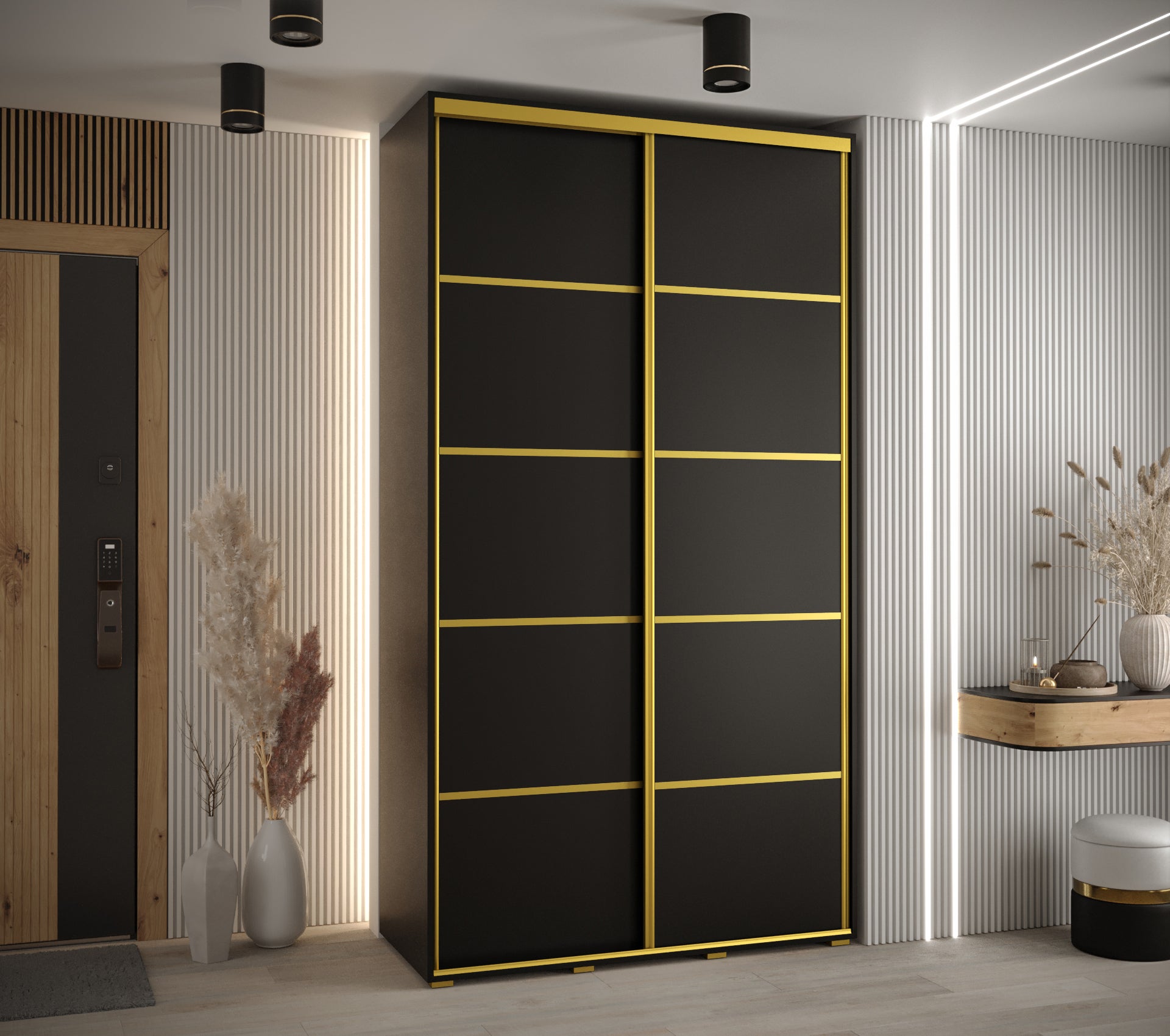 Szafa przesuwna wysoka Davos 4 140 x 60 x 235,2 cm czarny + czarny + u. złoty - Abiks Meble - 2