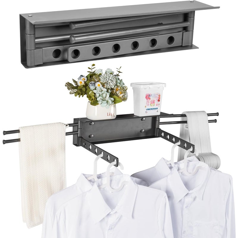 Suszarka do ubrań montowana na ścianie | Składana suszarka do ubrań montowana na ścianie o długości 40 cm z 6 regulowanymi drążkami | Łatwa instalacj