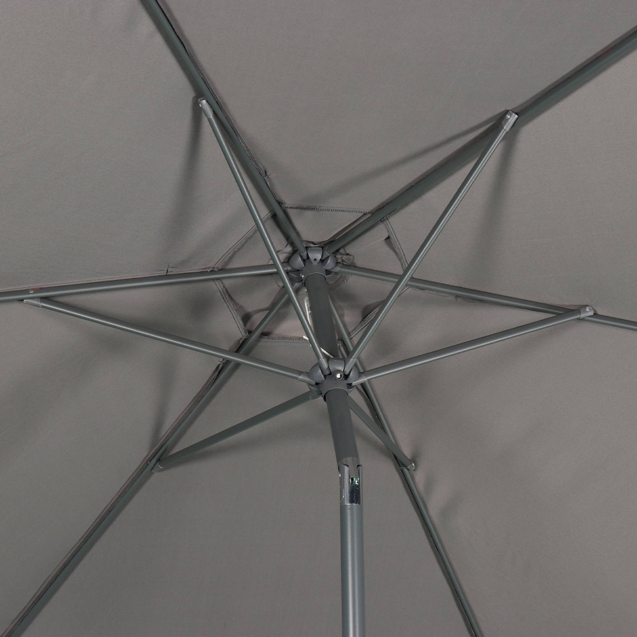 Parasol droit rond Ø300cm - Touquet Gris - mât central en aluminium orientable et manivelle d'ouverture - 5