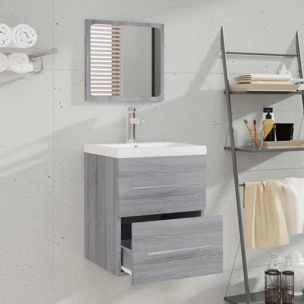 vidaXL Mobile da Bagno con Specchio Grigio Sonoma 41x38,5x48 cm - 2
