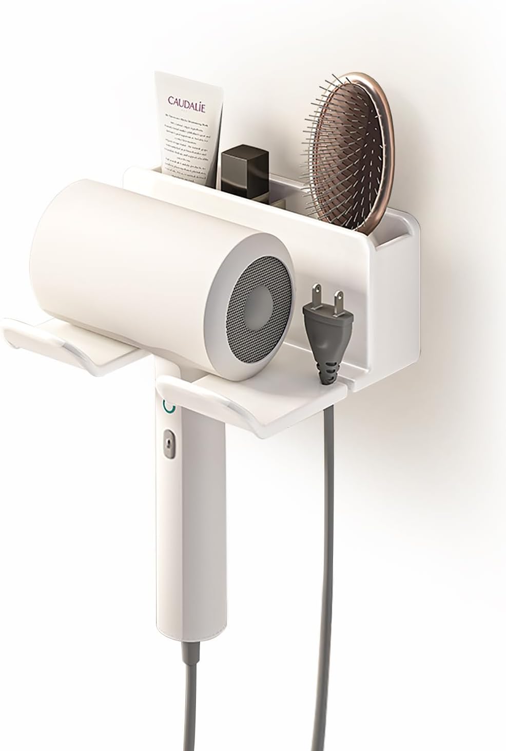 Naścienny uchwyt na suszarkę do włosów nie wymaga wiercenia do przechowywania w łazience ze schowkiem ABS i prowadzeniem kabli idealny do łazienek