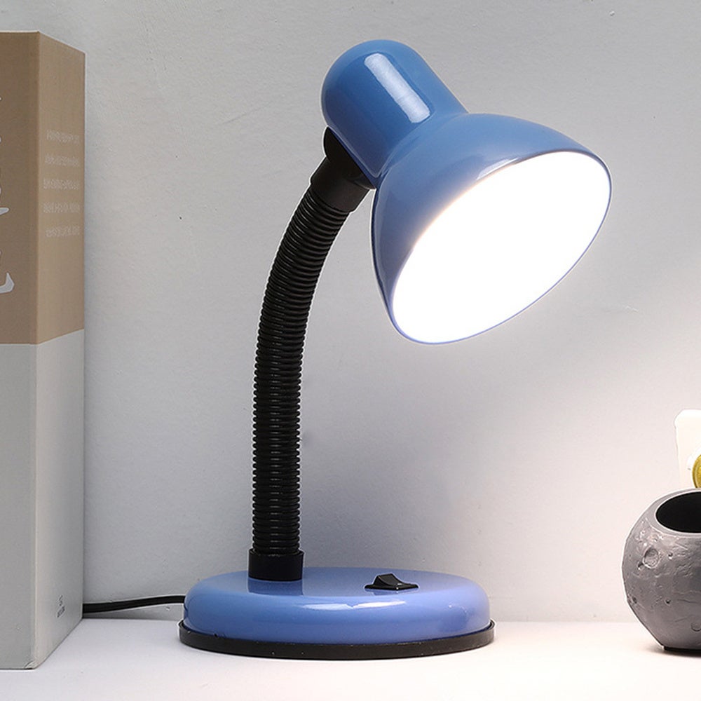 Lampa biurkowa z żarówką LED (niebieska), giętka szyjka z lampą stołową, metalowa lampa biurkowa do biura, salonu, sypialni