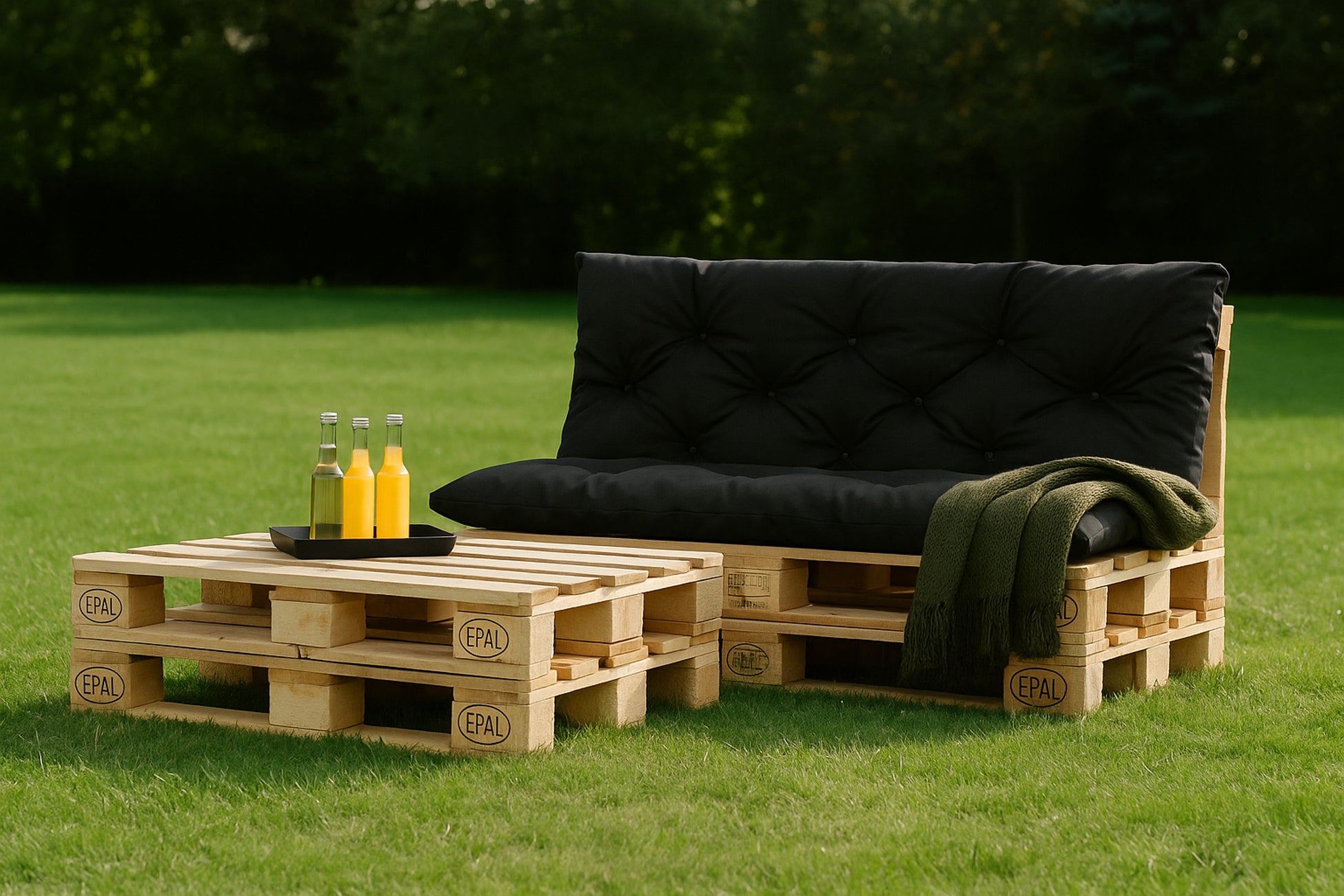 Set Coussins palettes, Assise 120 x 60 et Dossier 120 x 60cm Noir, coussins canapé / coussin pour palette in / extérieur, SETGARDEN - 4