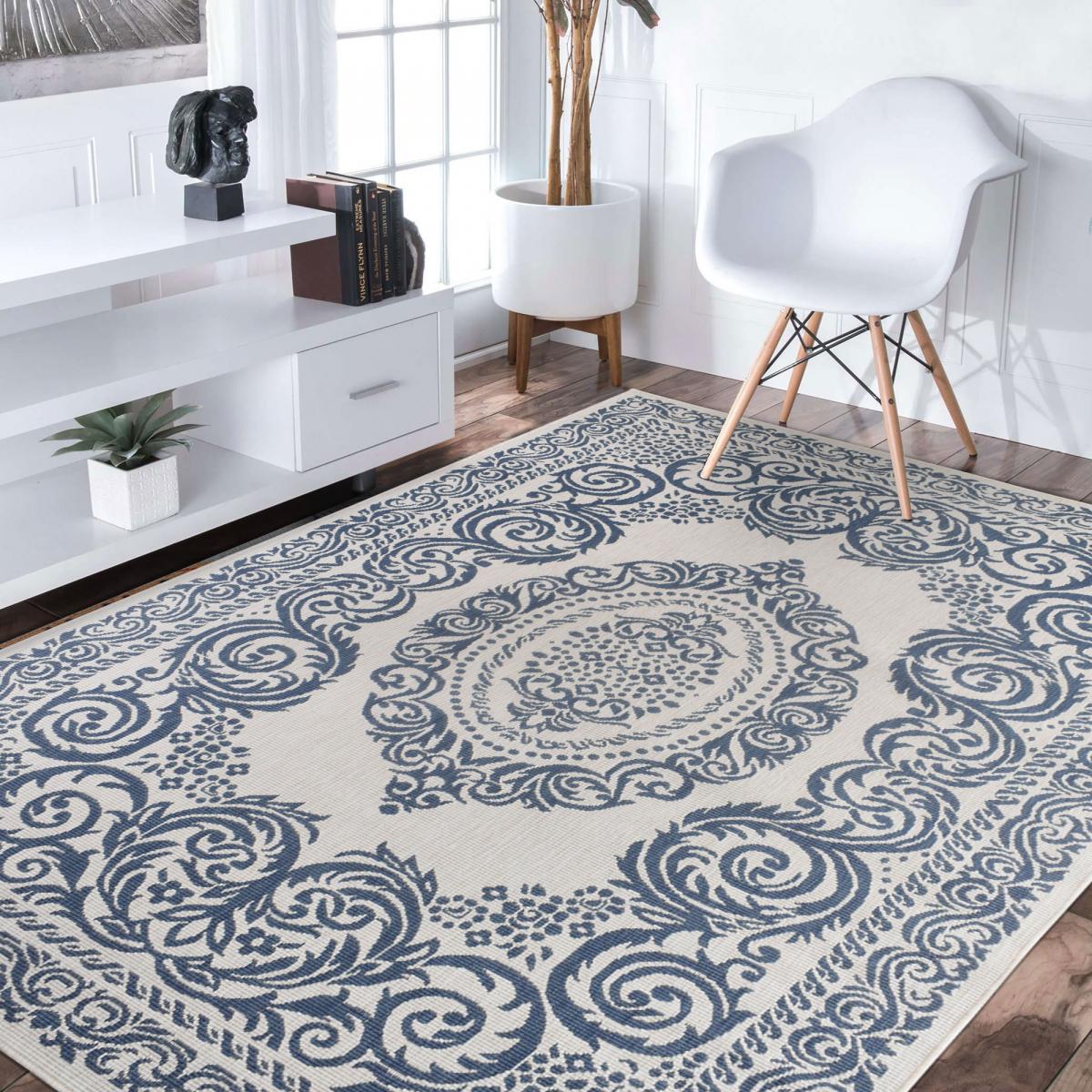 Tapis extérieur, kilim reversible 160x230 LYN2 O REVERSIBLE bleu et blanc - 8