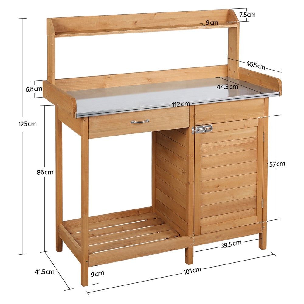 Table de Rempotage Extérieure en Bois avec Tiroir, Etagère de Rangement et Placard Inférieur, Couleur Bois Yaheetech - 4
